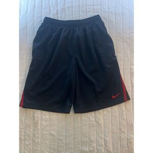 Nike Mens Medium‎ Black Athletic Shorts Red Stripe Drawstring Elastic Waist